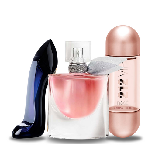 Combo promozionale di 3 profumi Carolina Herrera GOOD GIRL, Lancôme LA VIE EST BELLE e Carolina Herrera 212 VIP ROSÉ 100ml